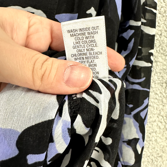 Dana Buchman Popover top Womens XL Black 3D Rose Sheer Mesh Long Sleeve Boho Art - Picture 5 of 7